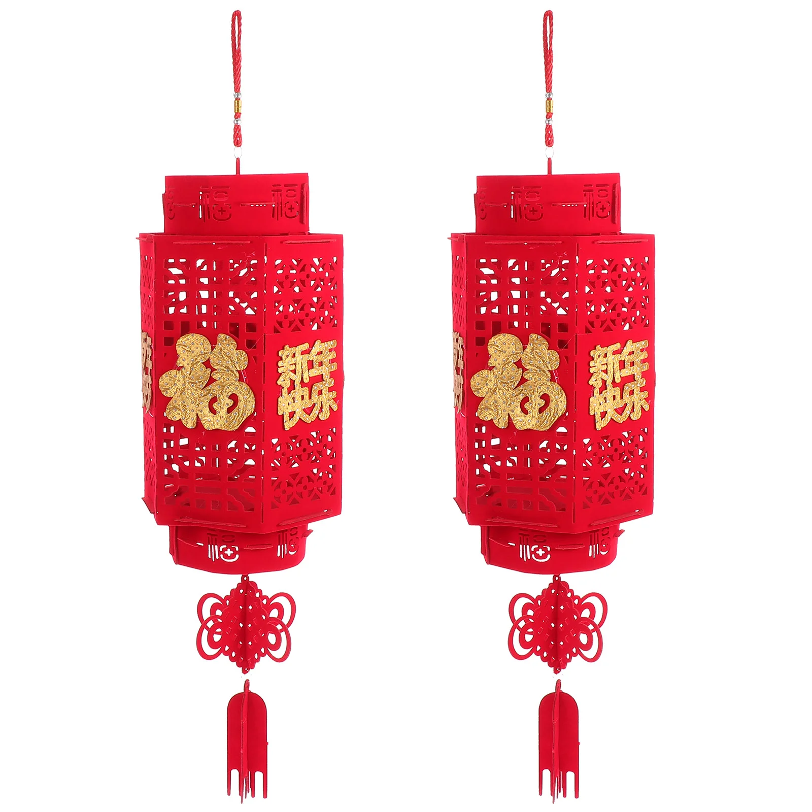 

2 Pcs Chinese New Year Lantern Perfect Decorations Spring Festival Adornment Pendant Red Lanterns Scene Non-woven Fabric