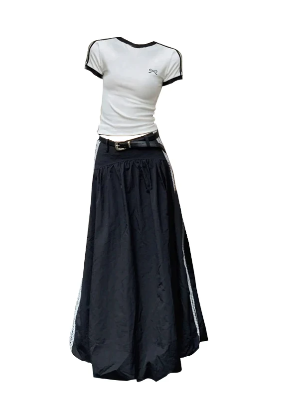 

Модный повседневный антивозрастной комплект для женщин: летняя свободная футболка с V-образным вырезом и коротким рукавом, юбка, комплект из двух предметов, большие размеры