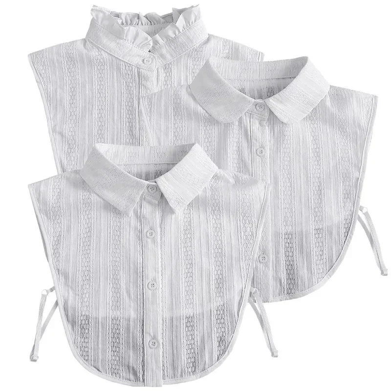 Women Fashion Ruffle Fake Collar Shirts Button-up Stand Lapel Half Shirt Detachable Collar Female Blouses Tops Clothing Ties