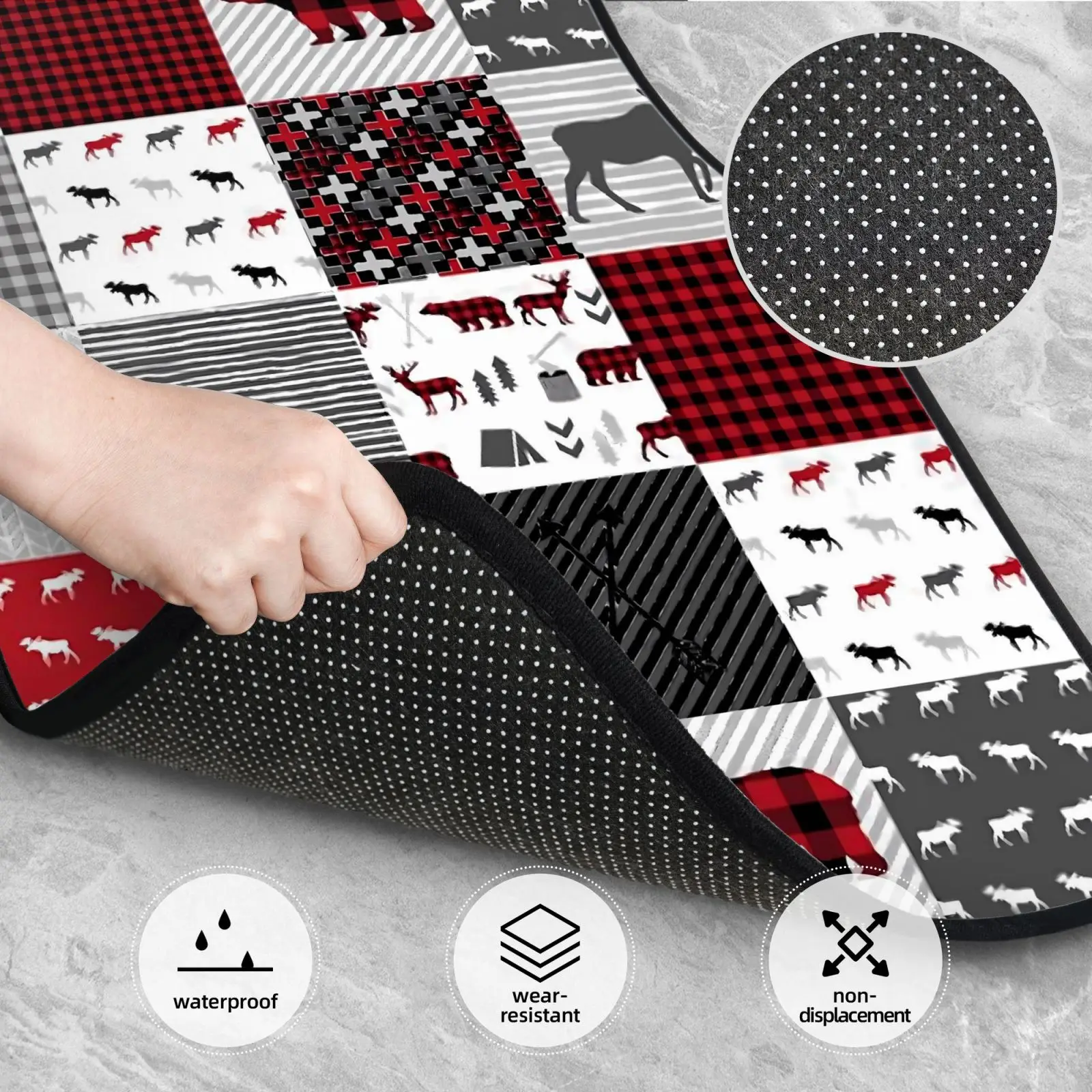 Bear Deer Checkered Pattern Car Floor Mats Non-Slip Carpets Rugs Front & Rear Car Foot Mats Set of 4 Pcs Auto Accessories Decor - view 3