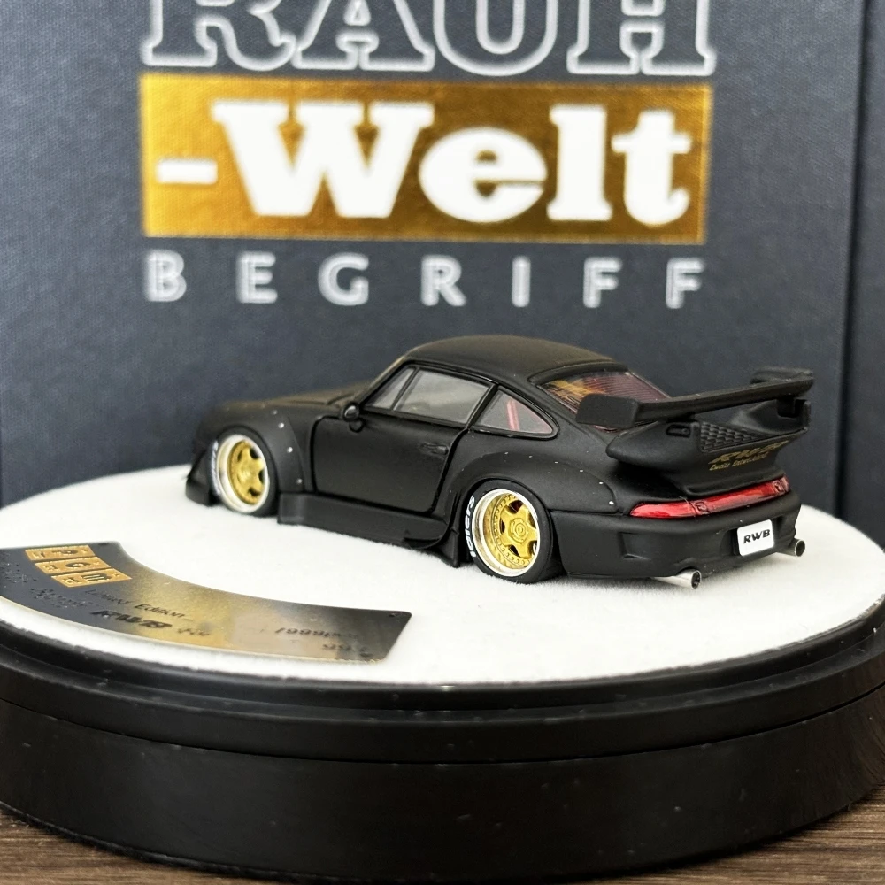 PGM 1:64 RWB993 Matte Black Color Full Open Diecast Model Car