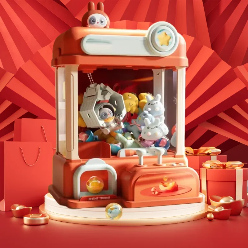 Mini Automatic Doll Machine Toy for Kids Mini Cartoon Astronaut Play Game Claw Crane Machines with Light Music Children Toy Gift