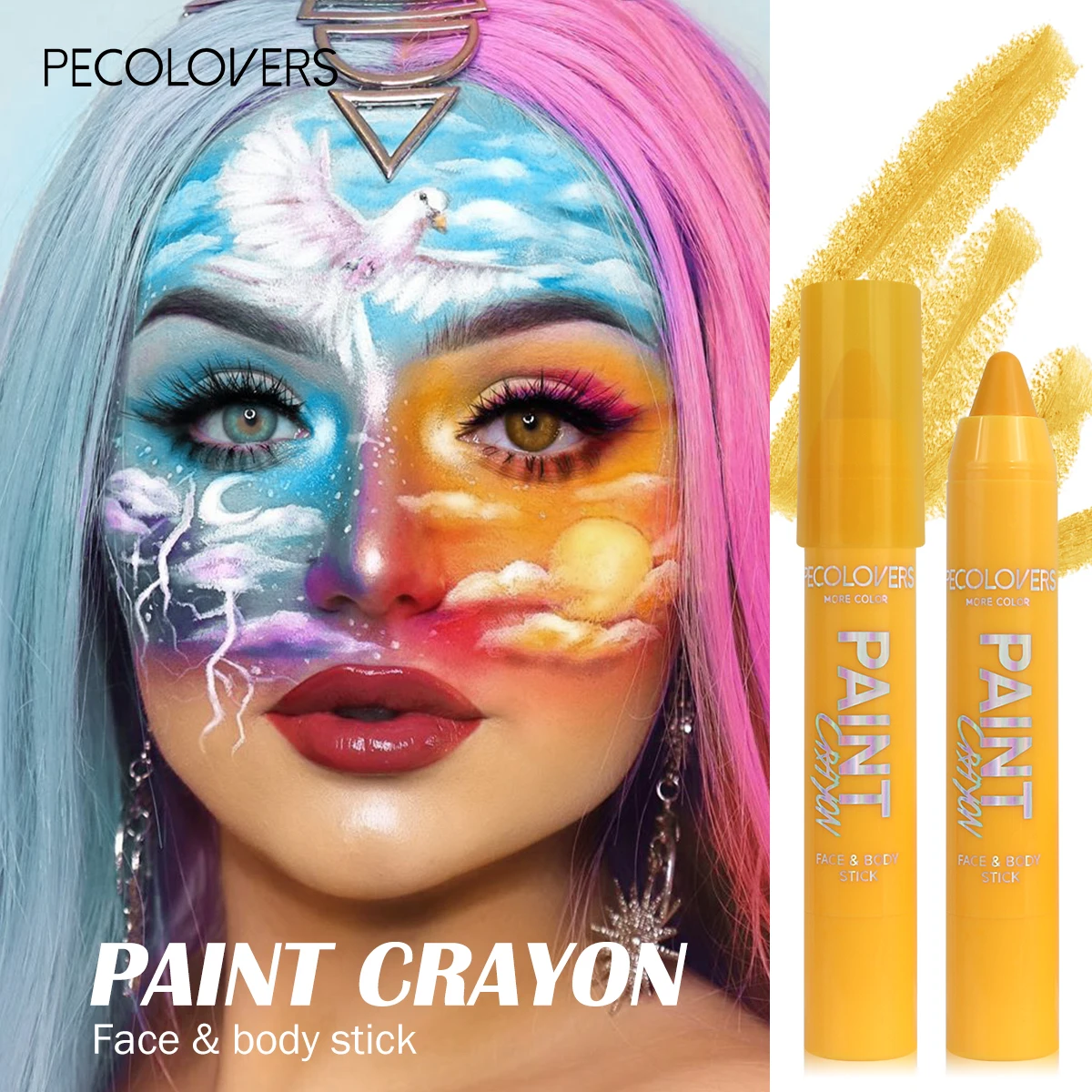 メイク落とし簡単、豊かな色、マット仕上げ、防水、フェイシャルおよびボディペイントスティック、ハロウィンやカーニバルのメイクアップに最適 1本