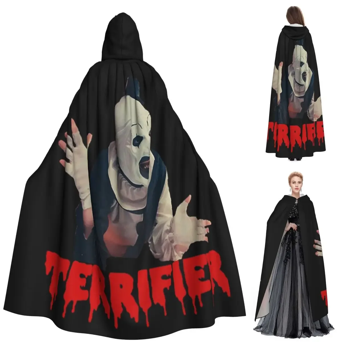 Custom Halloween Movie Terrifier Horror Clown Long Hooded Cloak Witch Medieval Costume Cosplay Cape HalloweenParty Adult Unisex
