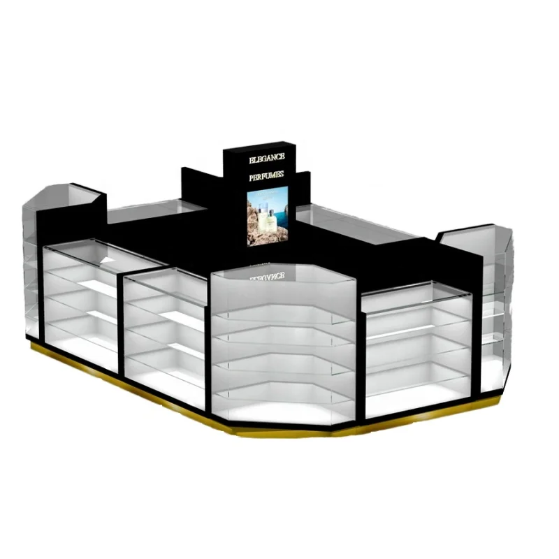 

custom.Luxury Black Jewelry Kiosk Showcase Jewelry Perfume Display Counter Perfume Kiosk for Shopping Mall