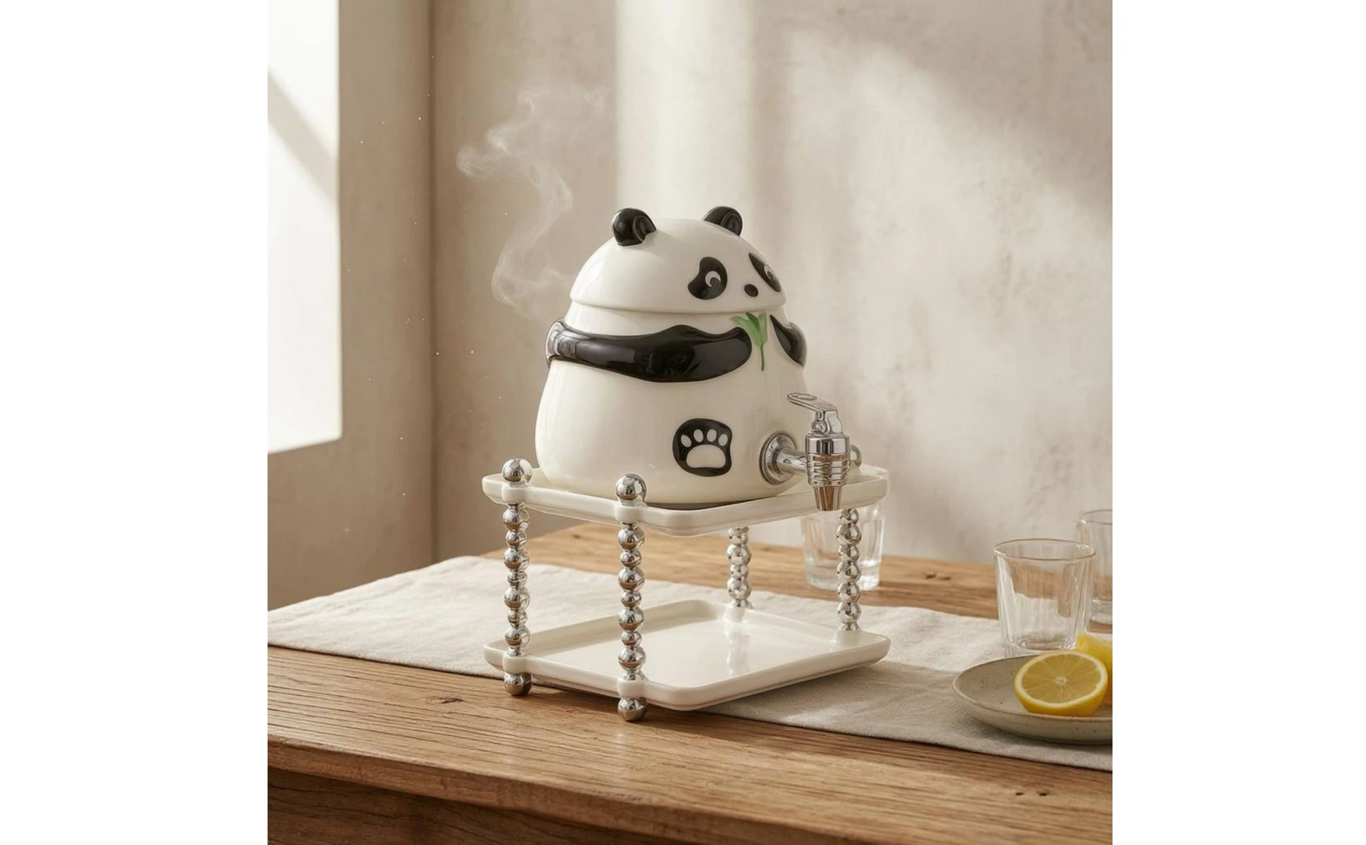 Panda Water Dispenser Front Tap Ceramic Water Dispenser Household Container Fitted Lid Tableware Glossy