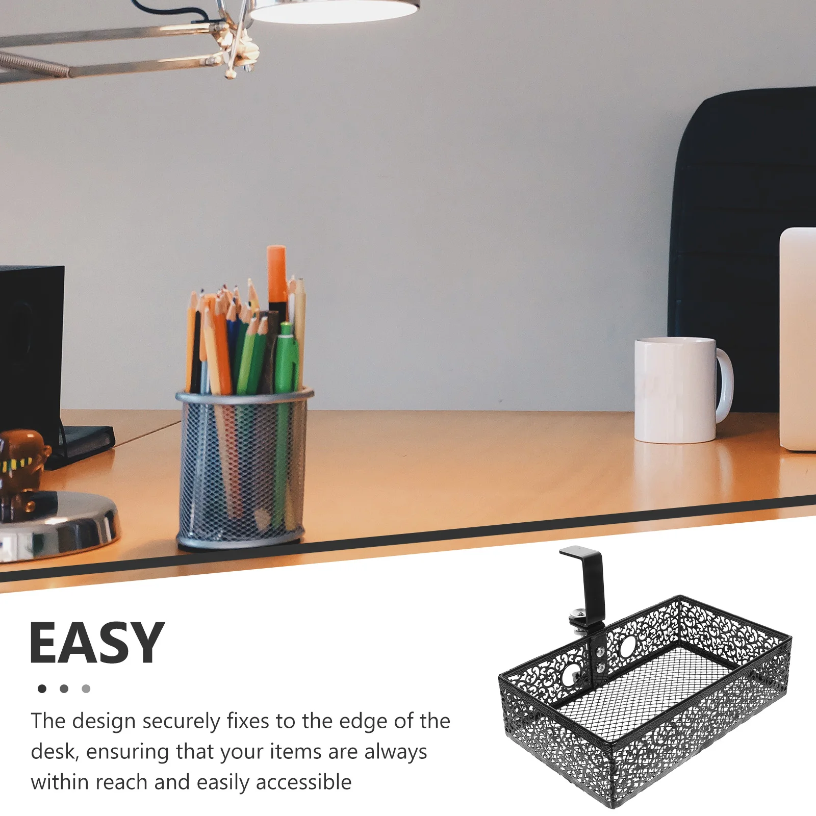 

Edge Mount Desk ganizer Storage Basket Mesh Iron File Folder Holder Booklet Stand for Office Dorm Room Under Desk Large Capacity