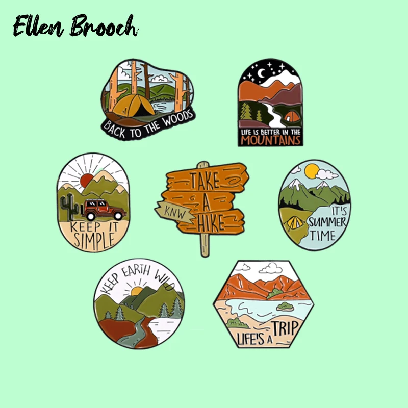 Эмалированные булавки Life Is A Trip, брошь для лагеря в лесу, горе, лагерь, дикие приключения, лагерь, значок для лагеря, бижутерия для походов, подарок для друзей