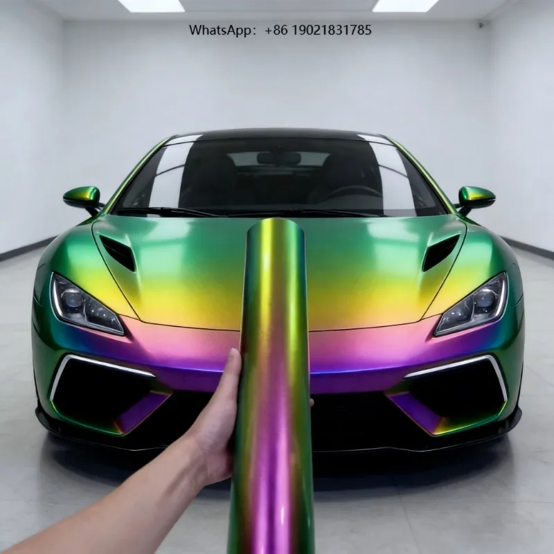 New product , high-gloss weathering TPU chameleon car film, green orange pink gradual change vinyl film, full coverage is
