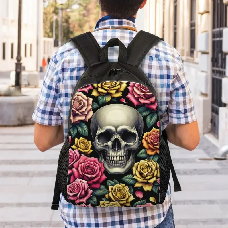 Gepersonaliseerde Skull Rose Rugzakken Mannen Vrouwen Basis Boekentas Voor School College Tassen