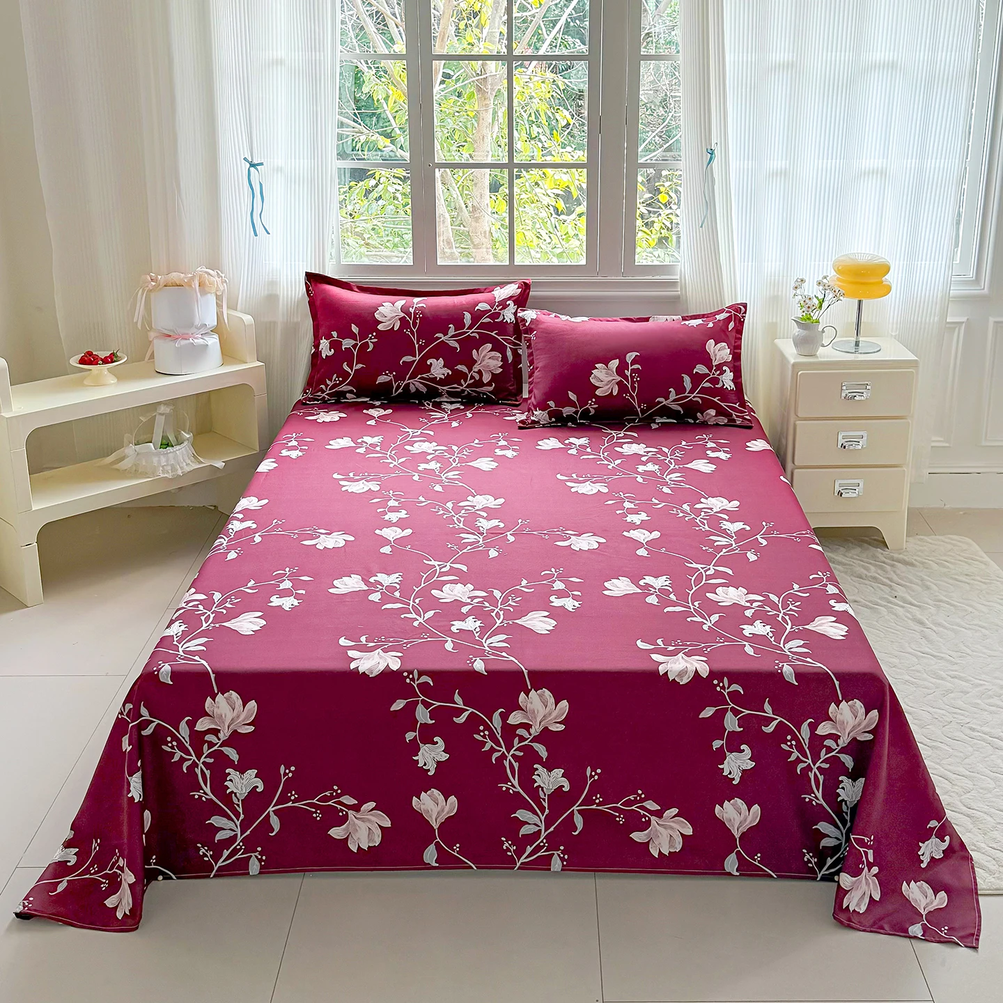 Soft Flat Bed Sheets Flower Printed Top Sheets for Bed Single/Queen/King Size Skin-friendly Size Bed Cover Colcha De Cama Casal
