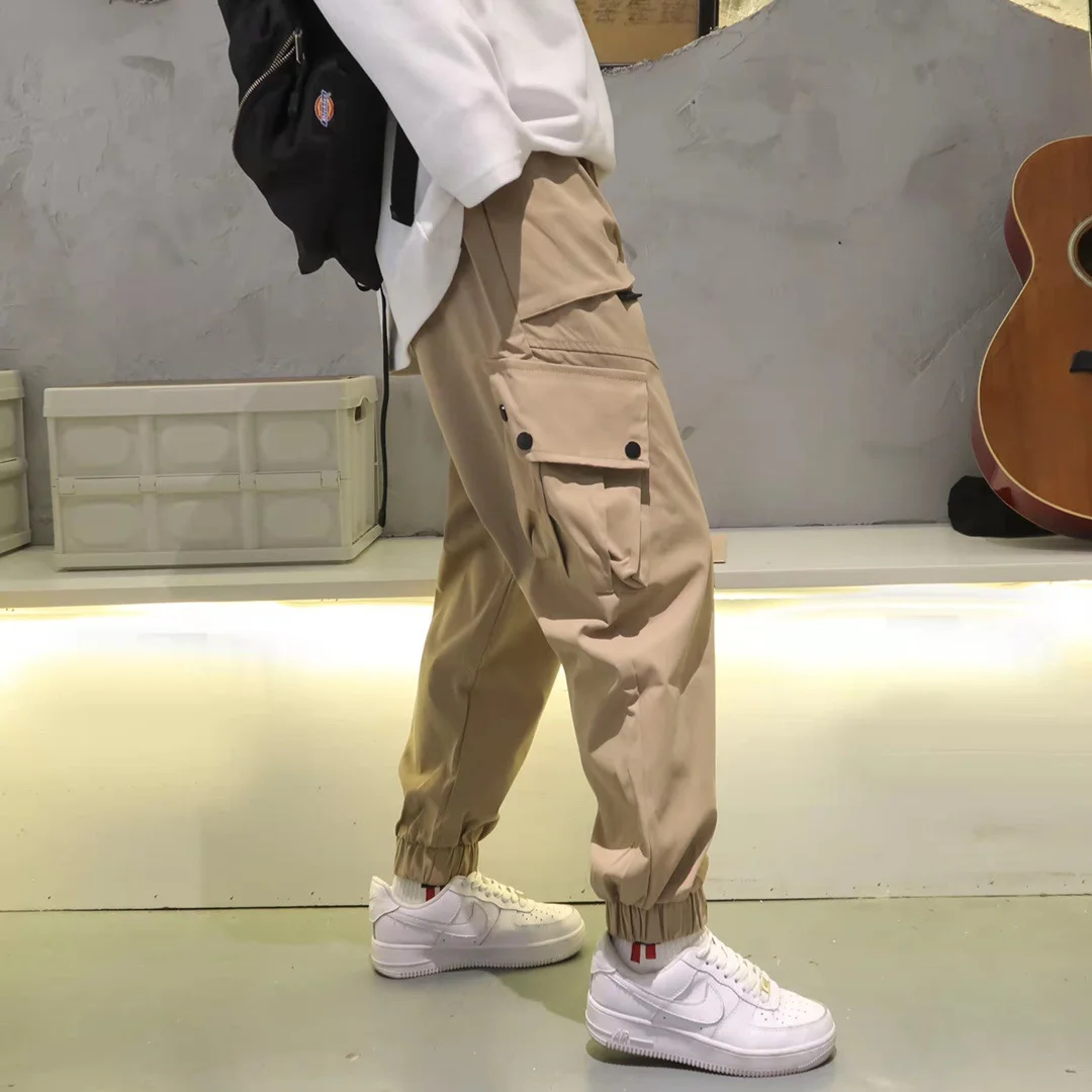 

Модные повседневные мужские рабочие брюки, свободного кроя, молодежные, цвет хаки, весна-лето, стильные