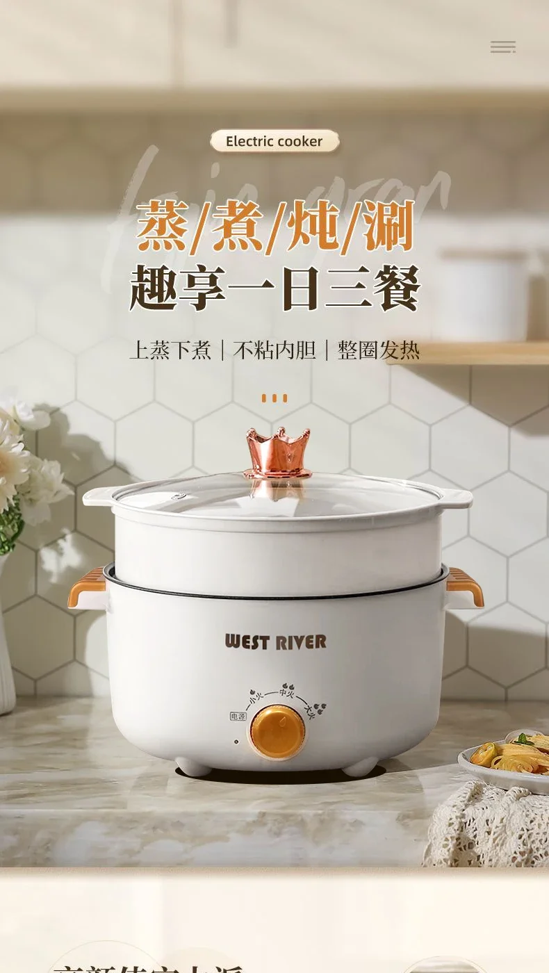 220V German Electric Cooking Pot Multifunctional Hot Pot Steamer Fryer for Home Dorm CAA