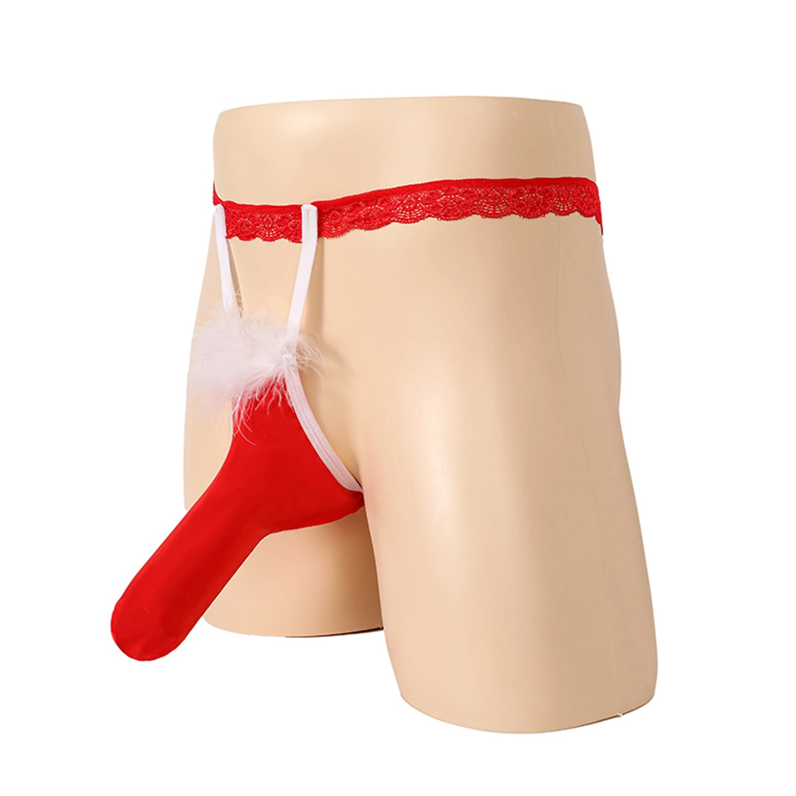 Traje de Natal vermelho e branco masculino, Sexy T-Back, Thongs, Cuecas, Bainha, Roupa Interior de Papai Noel, Engraçado, Natal, Presente de férias, Fantasia