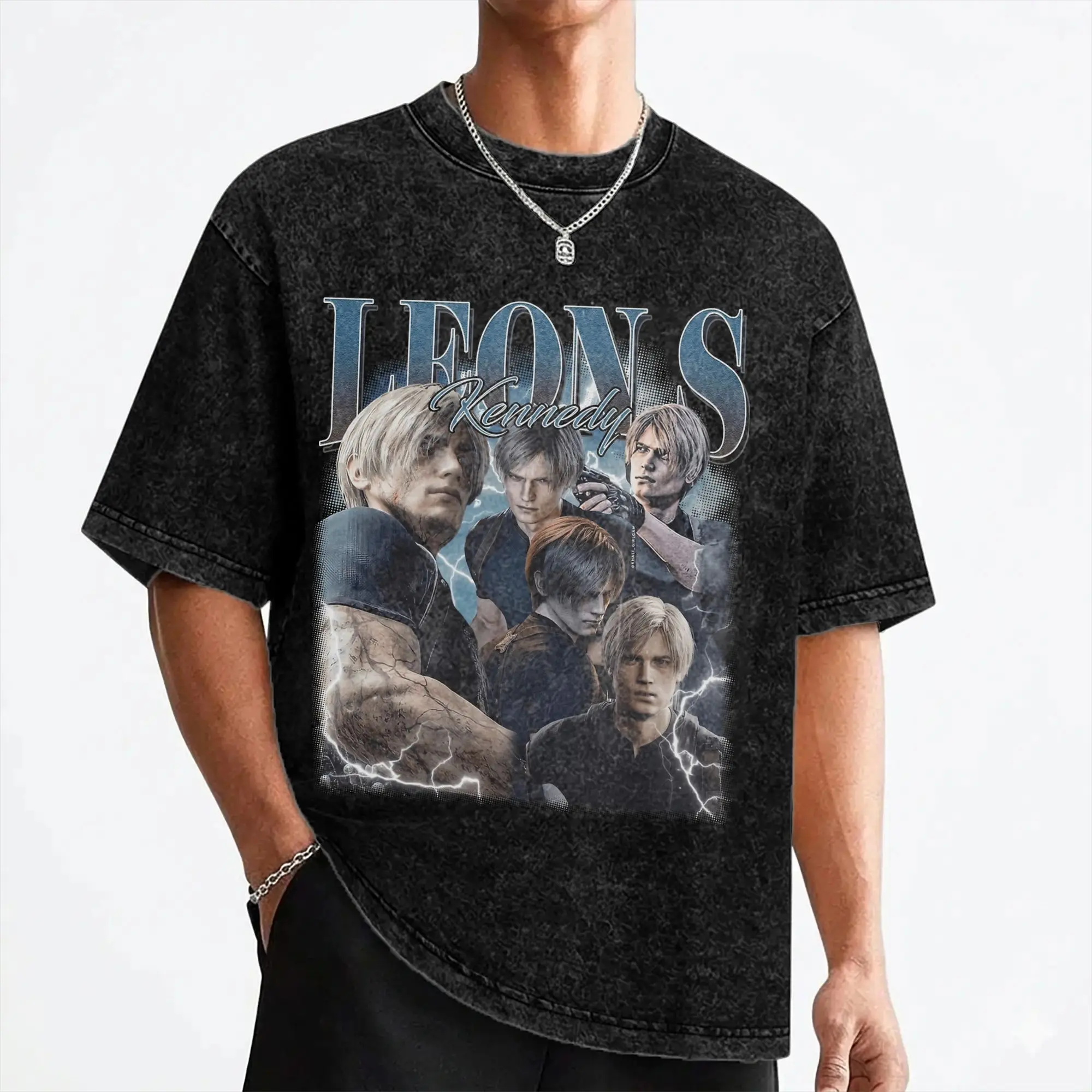 Leon S. Kennedy Washed T Shirt Streetwear Novelty T-Shirts Tees for Men Women Short Sleeve Oversize Printed