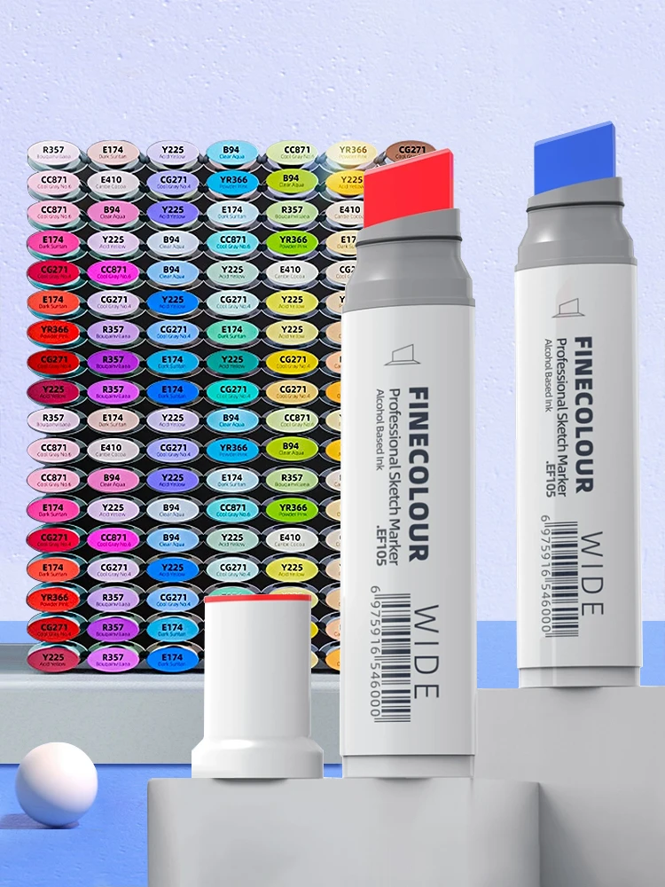 Finecolour-rotuladores artísticos EF105 de 20mm de ancho, marcadores con línea de Alcohol para dibujo, suministros de arte escolar