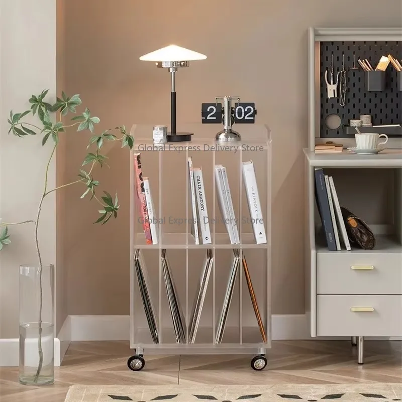 

Modern Creative Red Acrylic Small Corner Side Table Mobile Coffee Table Bookshelf Simple Display Rack