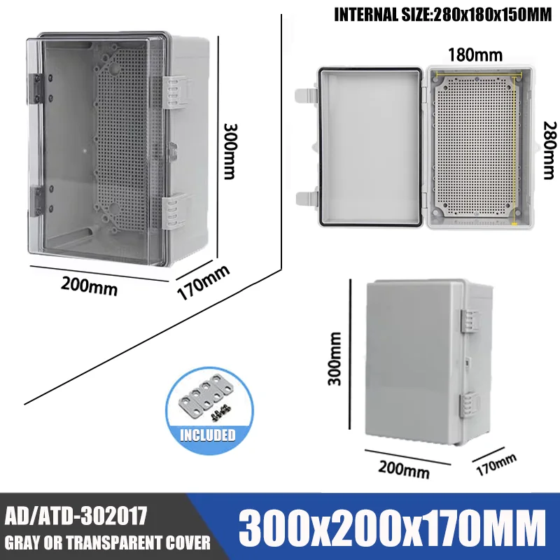 

IP66 Водонепроницаемая прозрачная/серая крышка Корпус из АБС-пластика Распределительная коробка 300x200x170 мм Распределительный корпус электронного инструмента