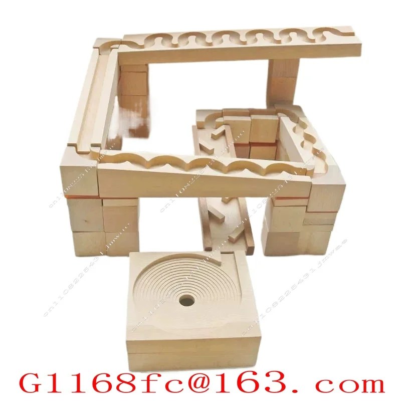 Puzzle Toys Made of Beech Wood and Solid Wood, with Sliding Beads, Rolling Tracks, Building Blocks, and Marble Tracks Part