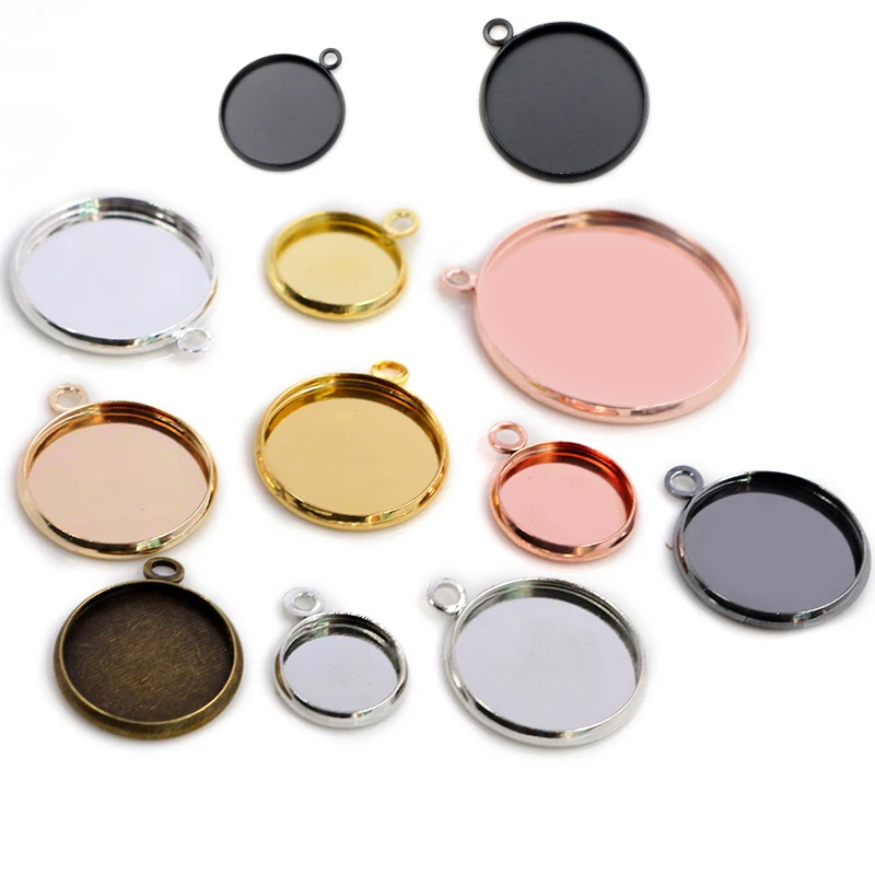 8/10/12/14/16/18/20/25mm Inner Size Bronze Silver Plated Rhodium 7 Colors High Quality Iron Material Cameo Setting Pendant Tray