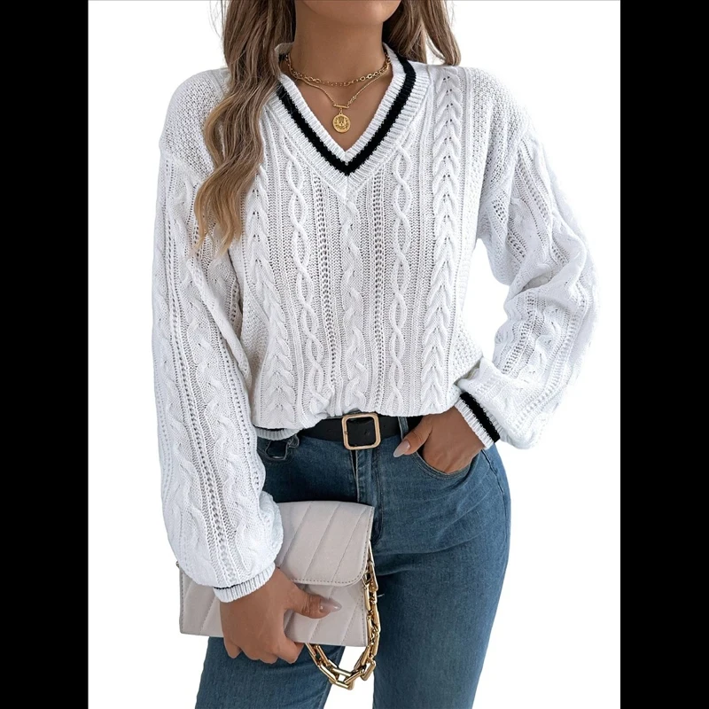 Women's Sweater All Season V Neck Long Sleeve Solid Color Preppy Daily Commute Dating Holiday Streetwear