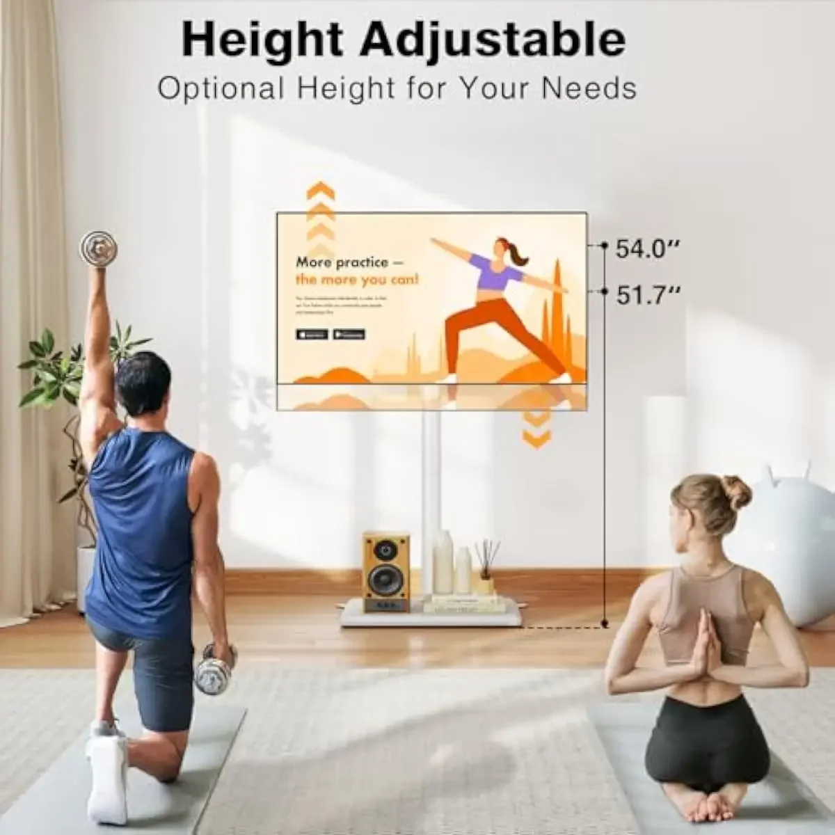 Floor TV Stand with 70° Swivel & 3-Position Height Adjustment White Wooden Base Compact Corner Design Anti-Tip Steel Frame Cable