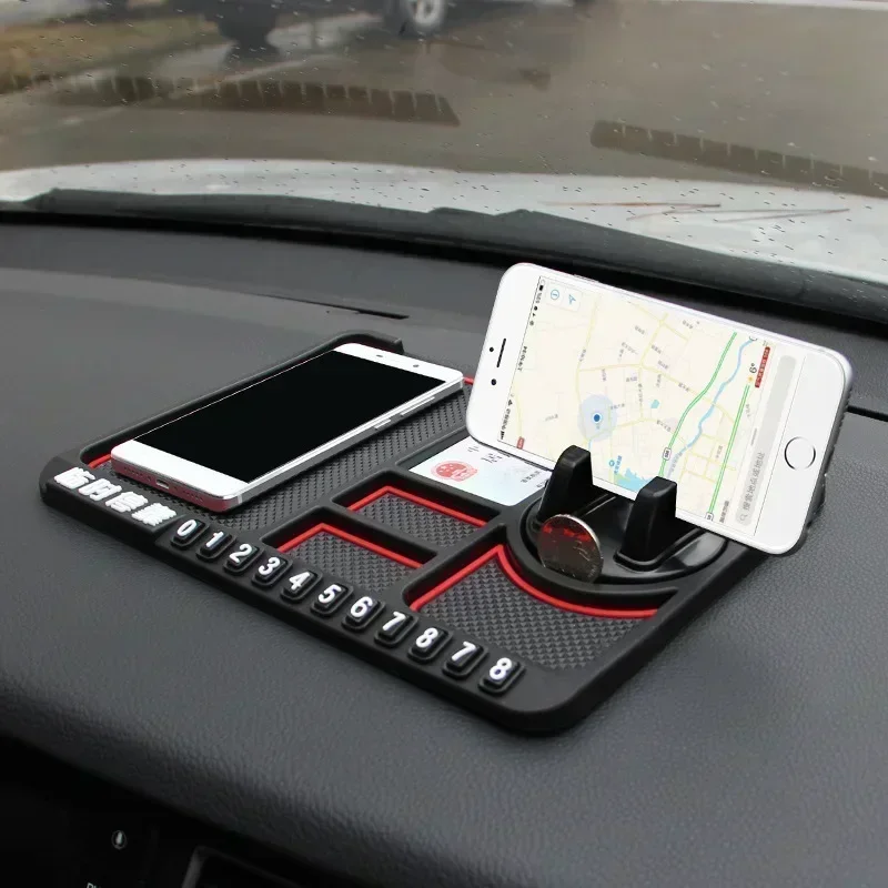 Car Multi-Function Mobile Phone Holder Anti-Slip Pad Temporary Parking Sign Dashboard Four-In-One Automobile Parts Accessories
