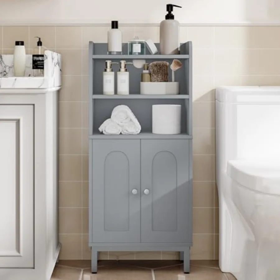 

Напольный шкаф для ванной комнаты с 2 дверцами и полками для небольших помещений, серый, 7.1 Г x 14.6 Ш x 32.7 В, с регулируемыми полками