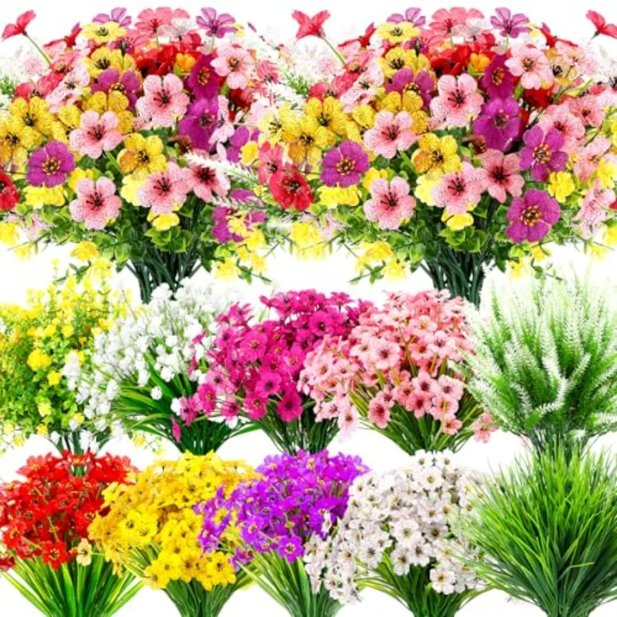

100 Bundles Artificial Flowers for Outdoors Bulk Fake Plastic Flowers UV Resistant Faux Plants for Hanging Planters Indoor Outs