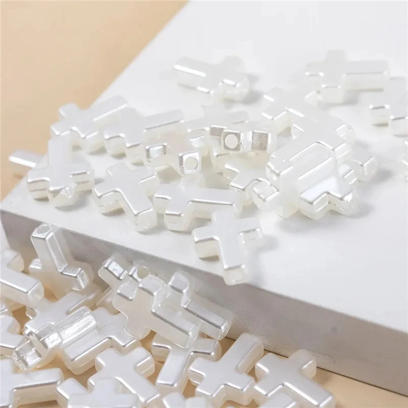 60pcs 12x16mm Plastic White Cross Shape Beads Acrylic Beads Charms Bracelet Pendant For DIY Jewelry Making Accessories