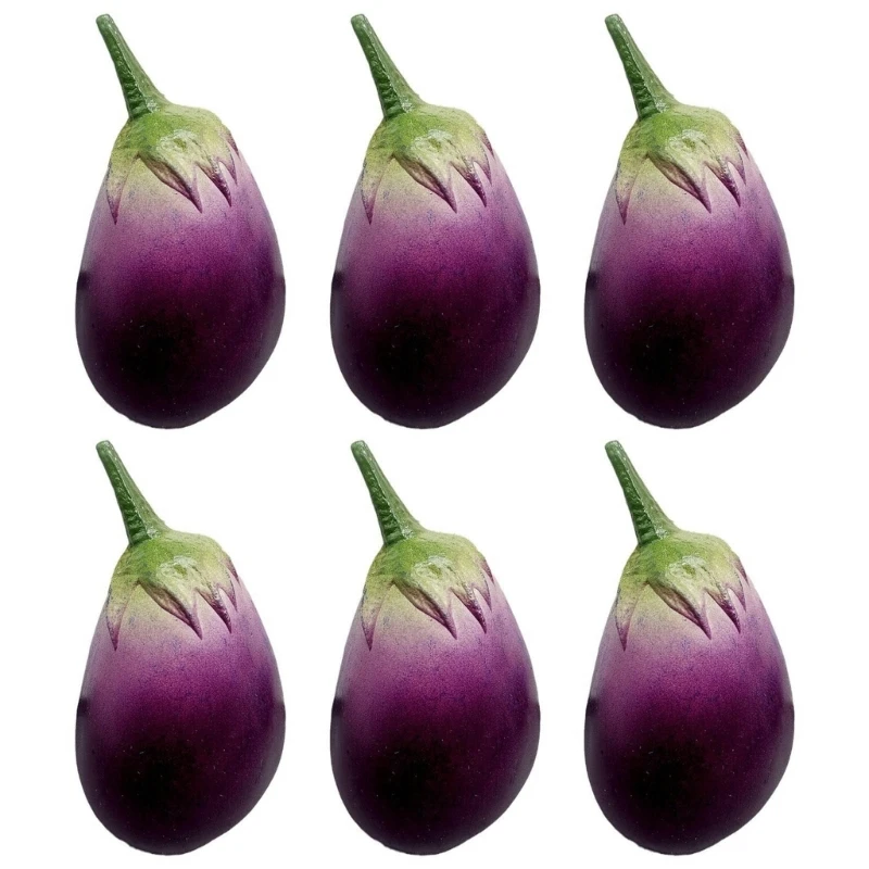 

6pcs Simulated Eggplants Plastic Fake Eggplants Simulation Vegetable Model Photo Props Early Education Toy Shop Display