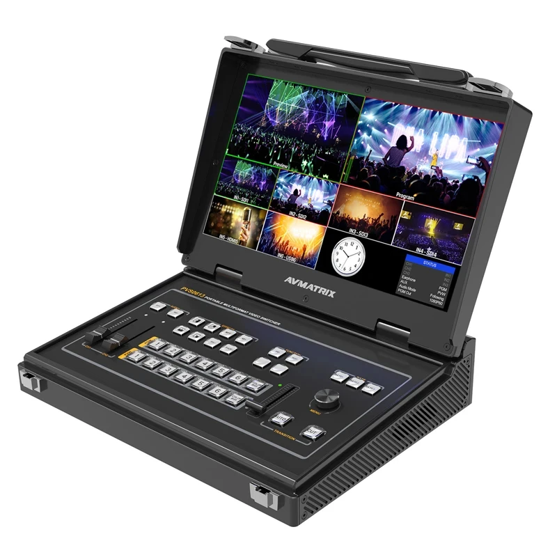 AVMATRIX PVS0613U Switcher video portatile a 6 canali con schermo IPS FHD da 13,3" ingressi SDI/HDMI per switcher streaming