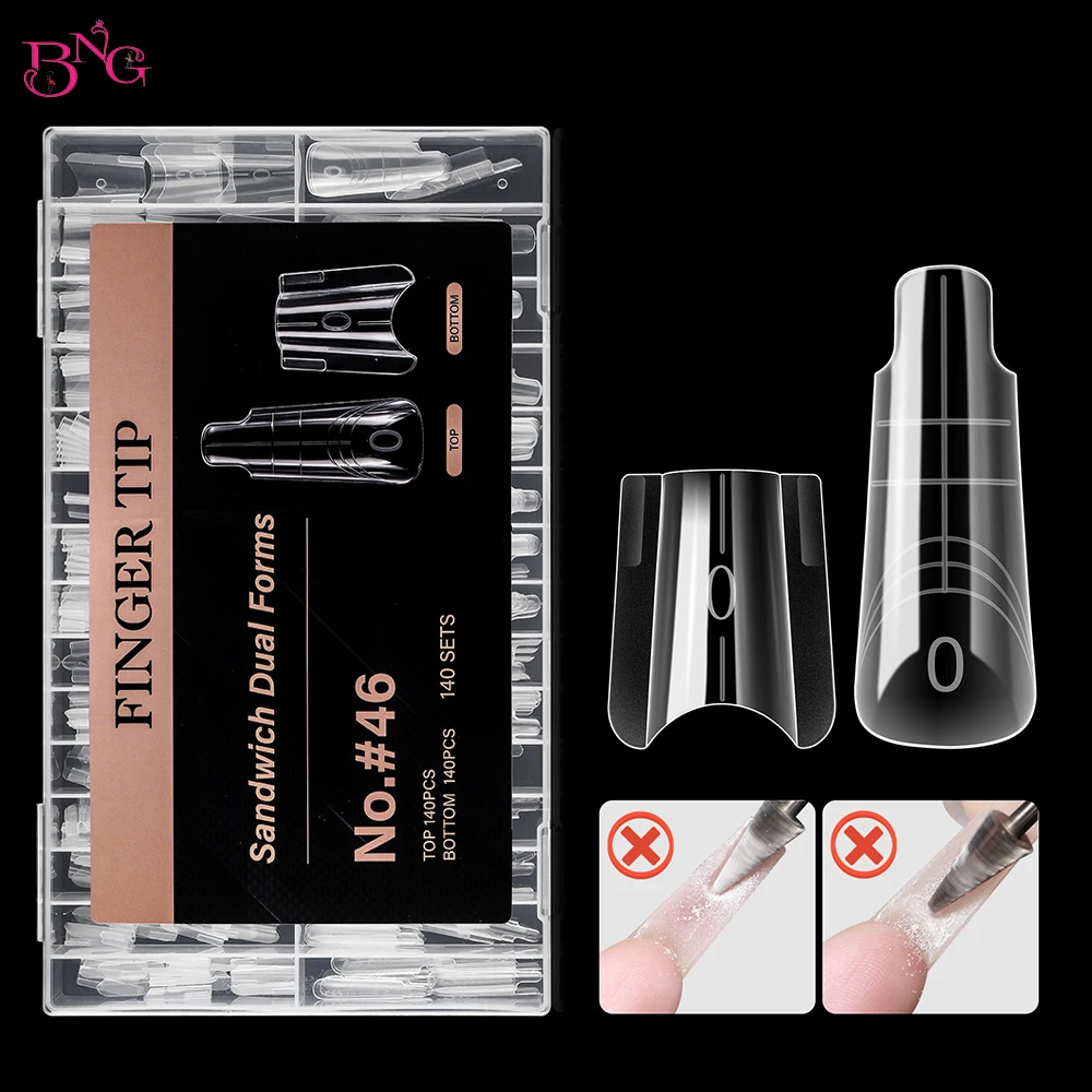 

BNG 280Pcs Sandwich Nails Dual Forms Square Reusable Nail Forms with 14 Sizes Nail Mold for Nails Extension Salon & Home DIY