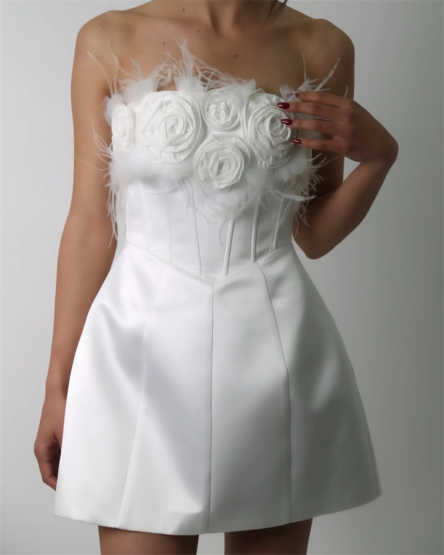 فستان سهرة نسائي من Aileen Vestidos De Noche فساتين زفاف على شكل زهور ثلاثية الأبعاد للحفلات فساتين حفلات فاخرة صغيرة من الريش مخصصة #2