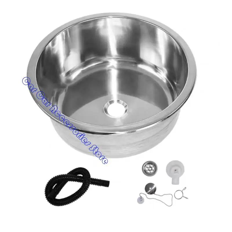 

242D Stainless Steels Round Kitchen Sinks Dishwashing Pool Bathroom Hand Wash Basin Sink Single Bowl Dish Washing Sink
