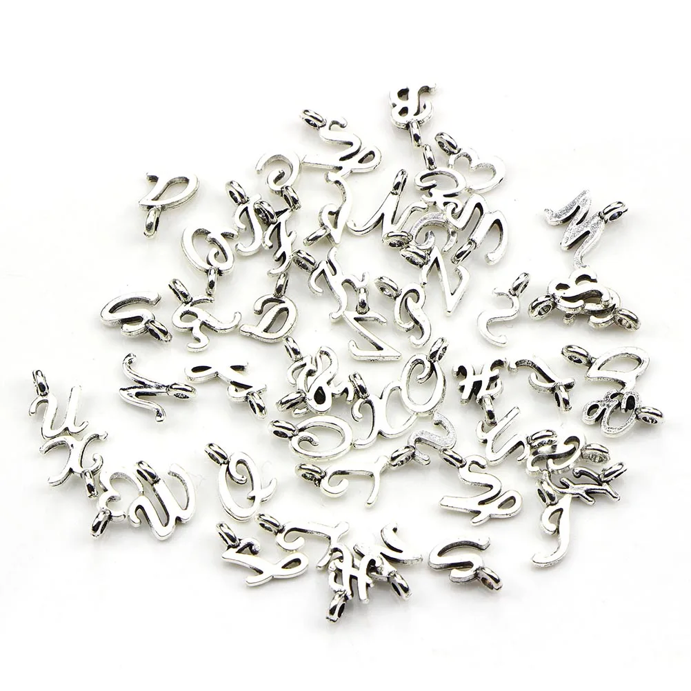 

52 Pcs Jewelry Letter Bracelet Accessories Charms Making Pendants Tibetan Silver Supplies