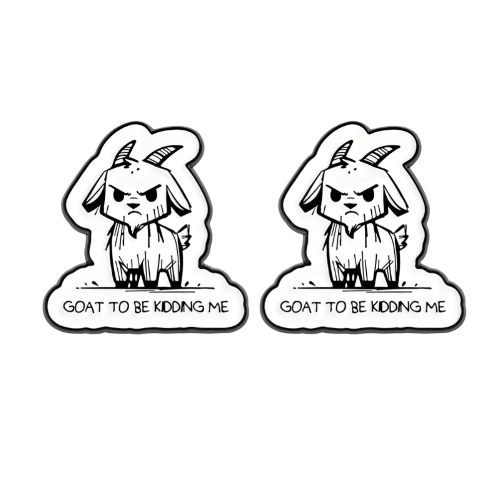 Fun Animal Irritable Goat Brooch Black and White Hand Drawn Cartoon Pun Meme Goat Pins Creative Decoration of Backpack Clothes