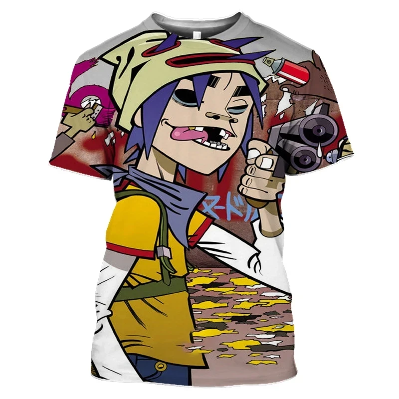 Hot Virtual Rock Band Gorillaz 3D Printing O-neck T-shirt Summer Fashion Men Women Short Sleeve Casual Unisex clothing