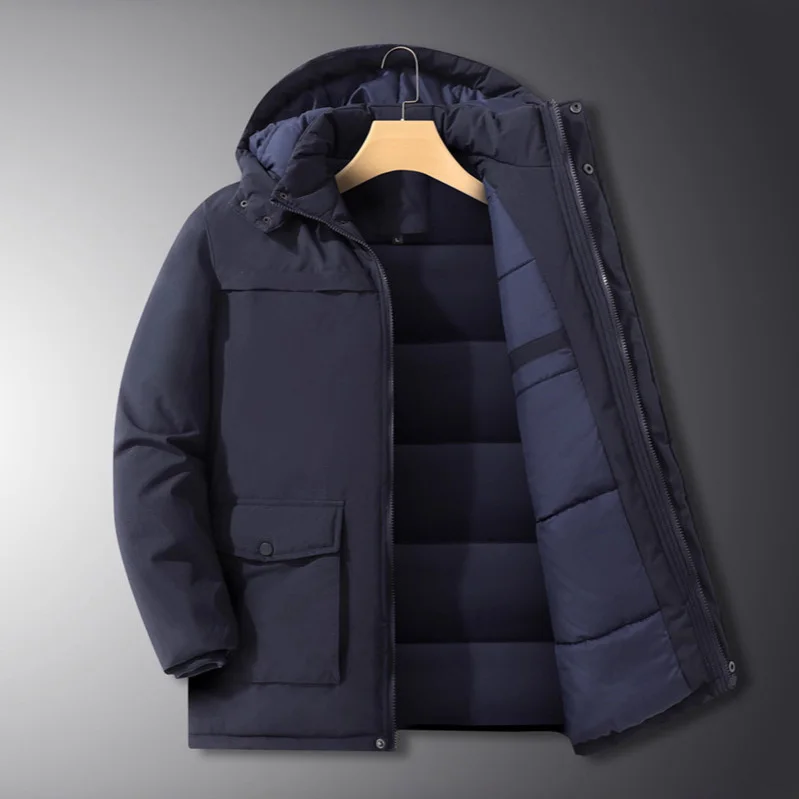 Winter Men Down Jacket New Thicken Cold-proof Windproof Male Outerwear Long Sleeve Pocket Business Casual Man Detachable Coat