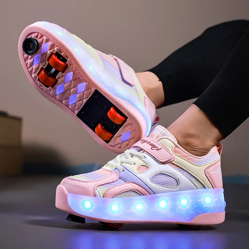 Girls's Shoes with Wheels Speed Roller Skates Racing Sneaker with Brake with 4 Wheels Roller Skate Shoes for Daily Walking Gift