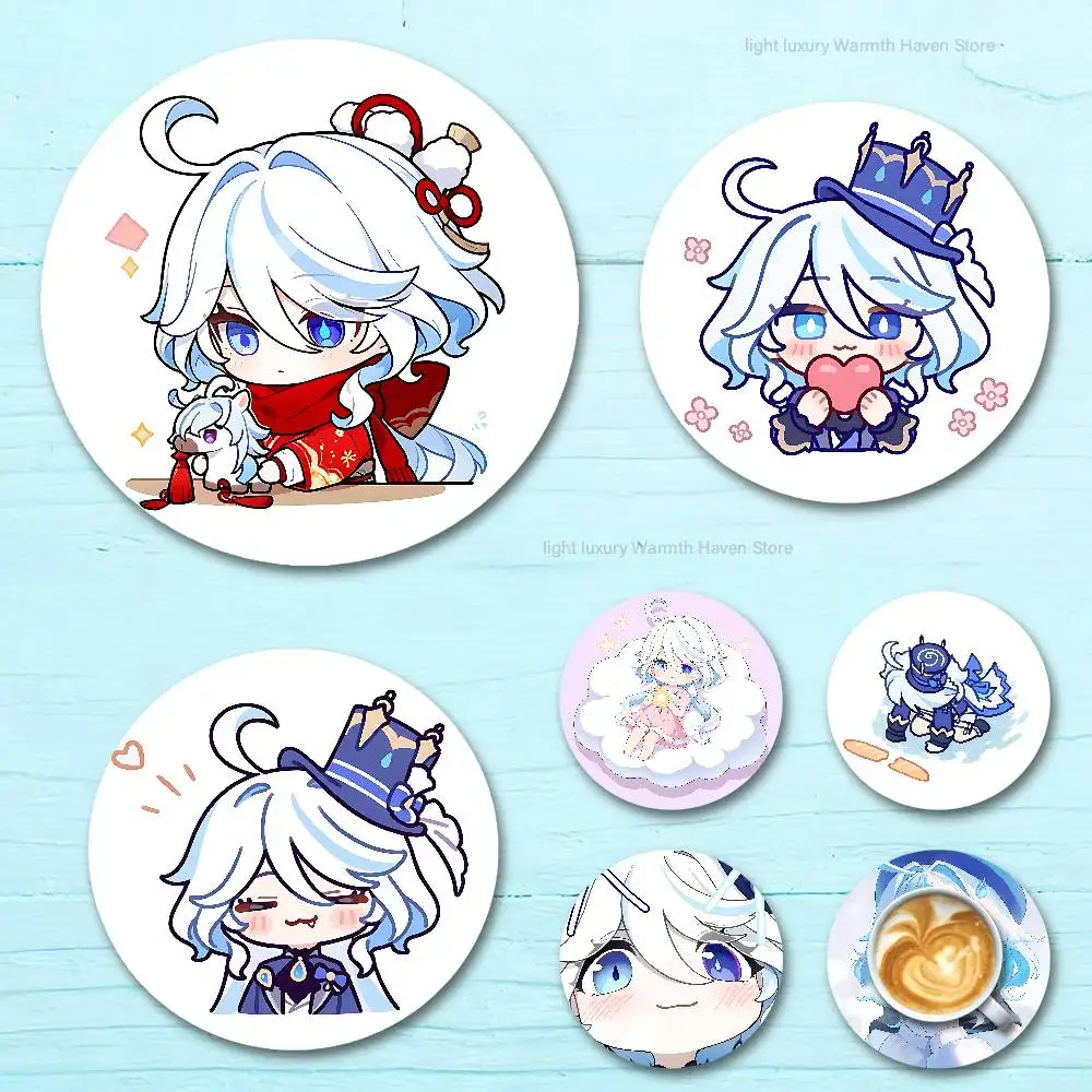 

G-Genshin Impact Furina Heat Resistant Round Wooden Coasters Non-slip Drink Cafe Decoration 2D Flat Color Print Coasters