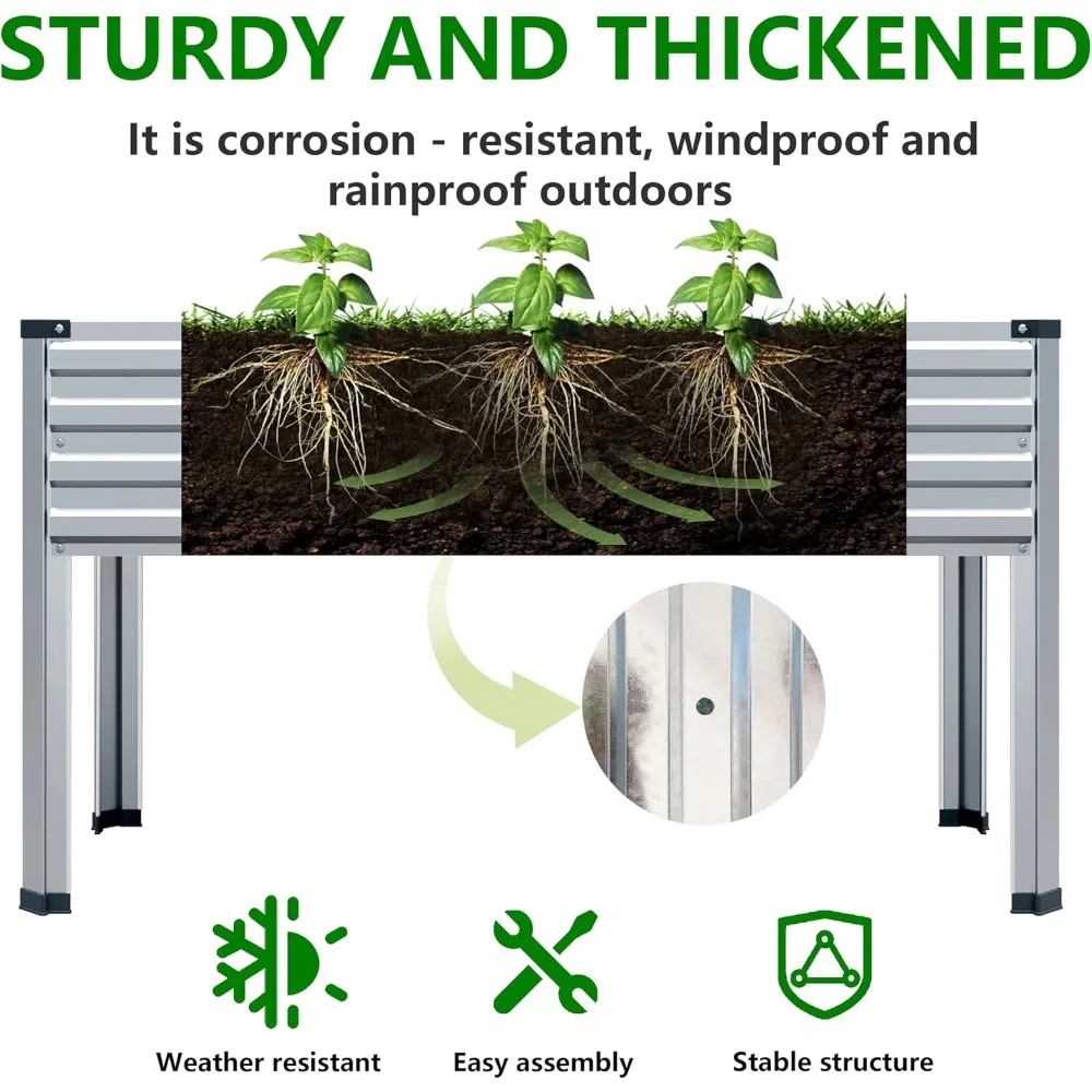 Galvanized Raised Garden Bed with Legs, 48x24x30in Elevated Planter Box, 350lb Capacity, Silver, 2 Pack