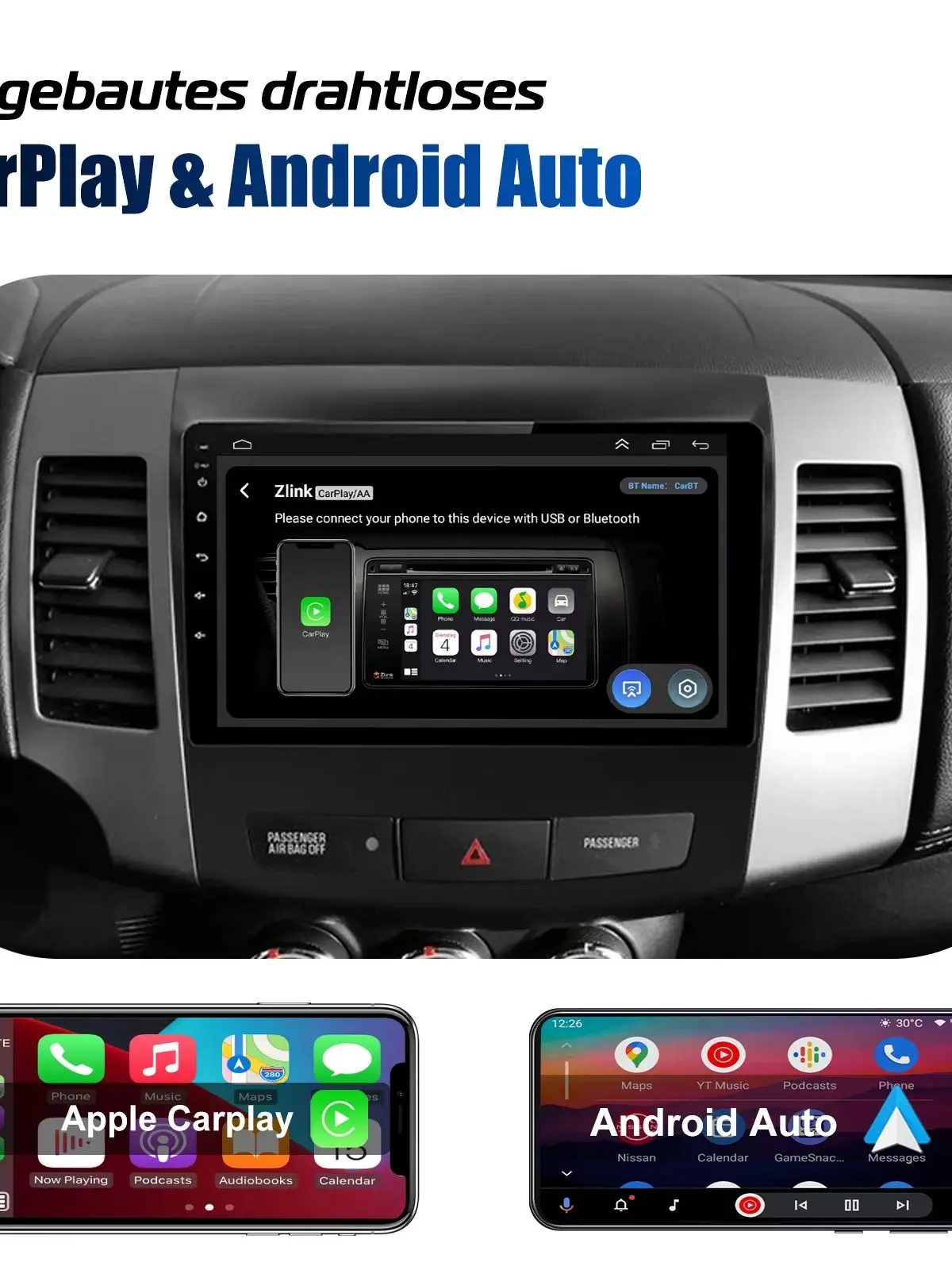 Autoradio ESSGOO Android 15 9 Inch 32G/64G voor Mitsubishi Outlander II 2006-2012 Peugeot Draadloze CarPlay Android Auto GPS Navigatie WiFi FM RDS Bluetooth Stuurwielbediening Mirror Link IPS - afbeelding 2