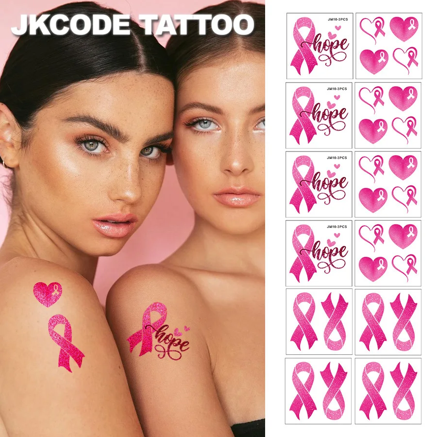 12 Stück temporäre Tattoos mit rosa Schleife und der Aufschrift „Hope“ – Zeigen Sie Ihre Unterstützung, wasserfeste Aufkleber zur Aufklärung über Brustkrebs – Detail 2