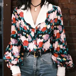 New Fashion Lantern Sleeve Women's Clothing Spring Autumn Korean Printing Tops Ladies Temperament Buttons Streetwear Blouses