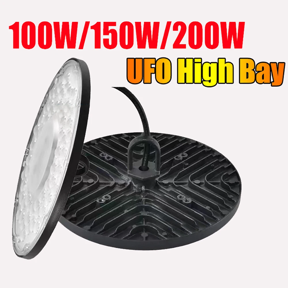 4PCS UFO High Bay 100/150/200W LED High Bay IP65 Waterproof For Gym Factory Warehouse Commercial Industrial Super Bright Lights