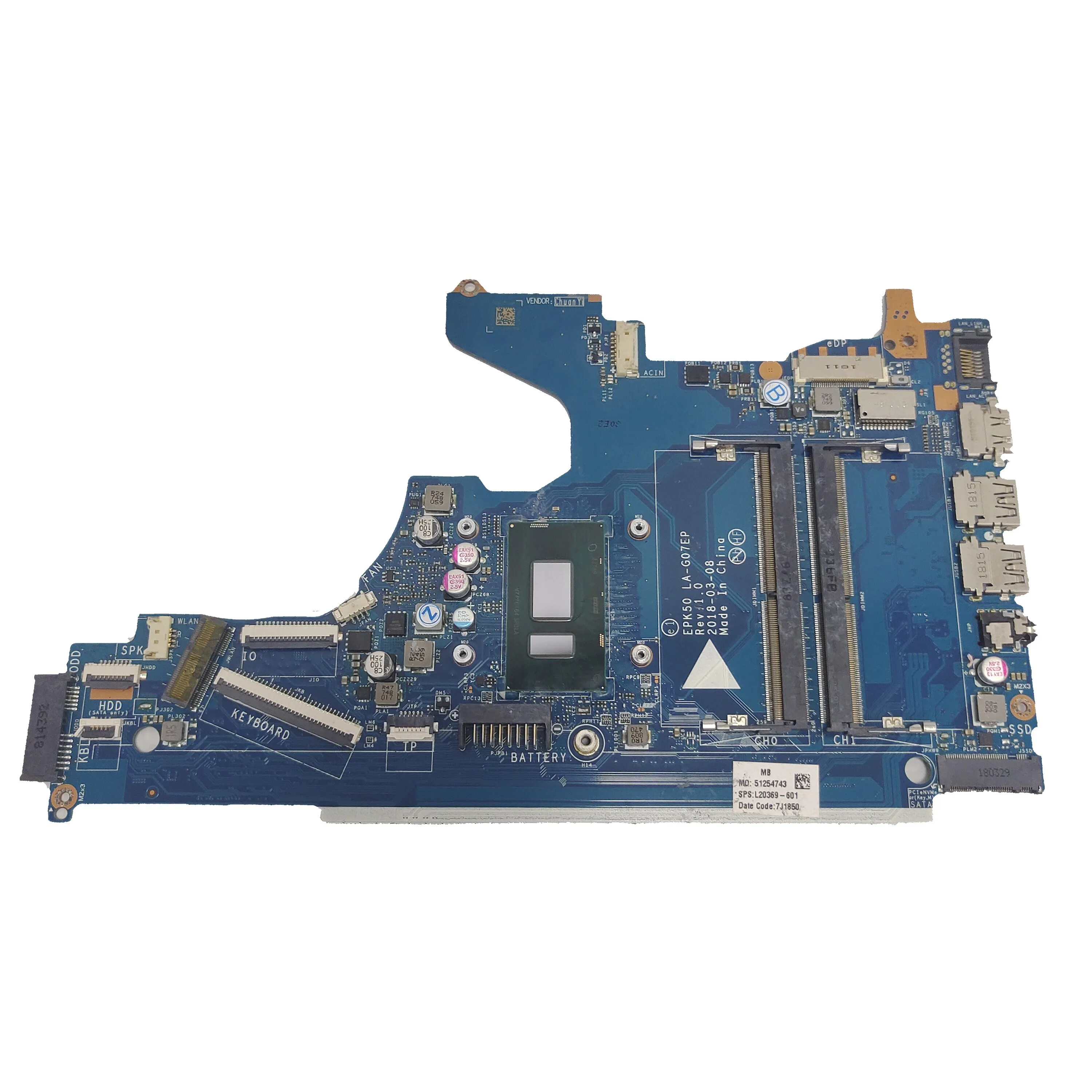 LAPTOP MOTHERBOARD L20369-601 LA-G07EP FOR HP 15-DA WITH SR3LA I5-8250U Fully Tested and Works Perfectly