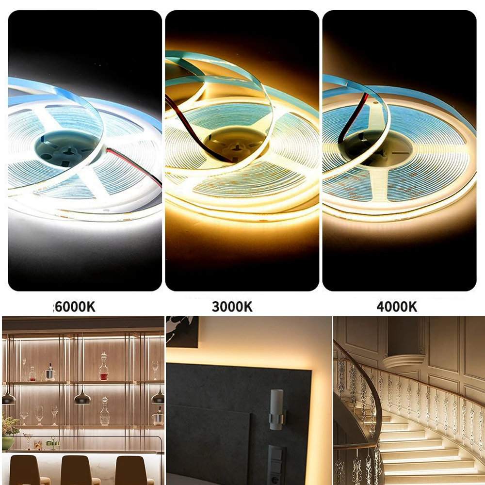 WiFi COB LED قطاع 5 متر 12 فولت دافئ طبيعي أبيض مرن عكس الضوء ضوء ديكور منزلي ذاتي الصنع 3000K 4000K 6500K لمساعد أليكسا جوجل