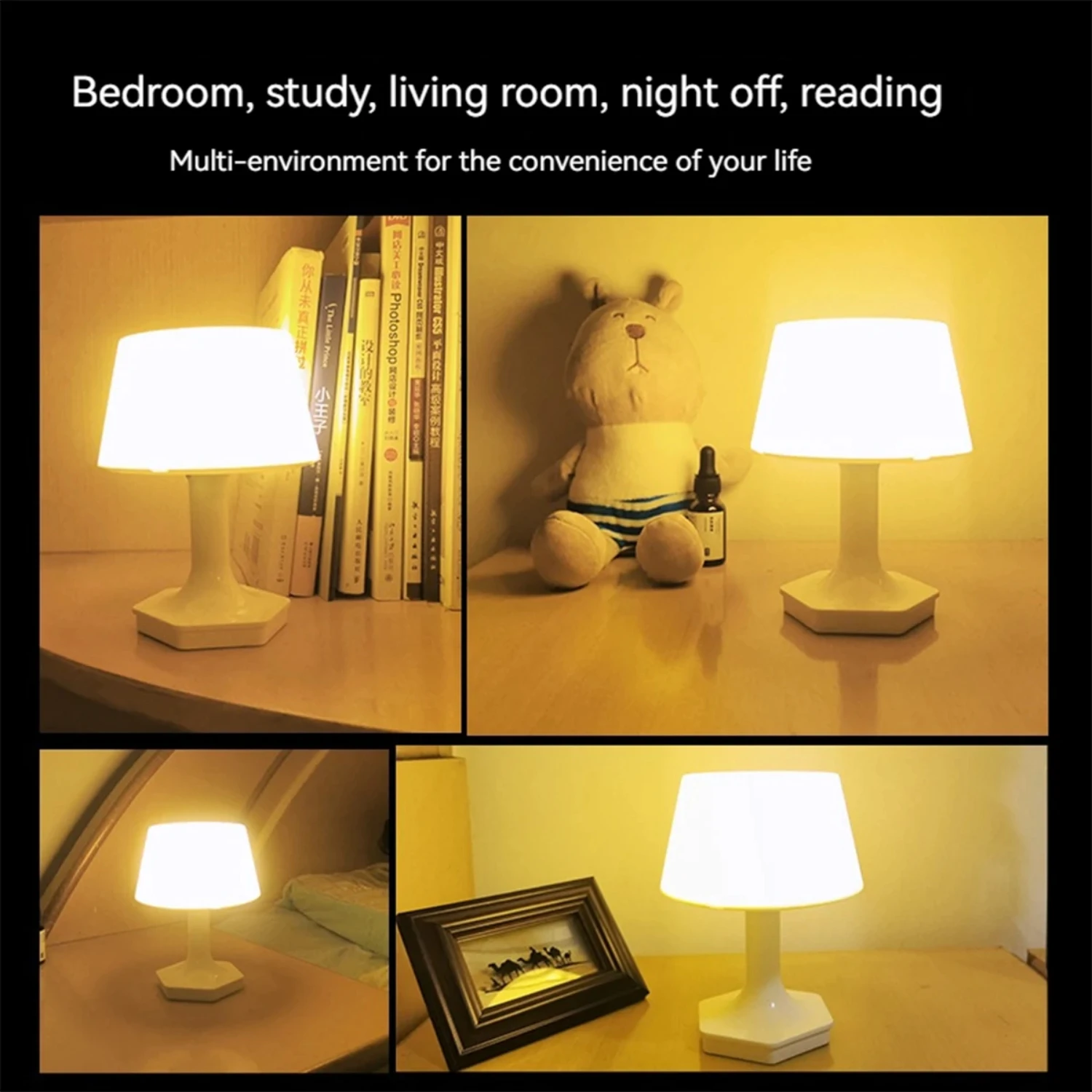 Nuova lampada da comodino ricaricabile USB Interruttore a 2 colori Lampada da tavolo a LED Protezione per gli occhi Lampada da lettura per camera da letto Decorazione Luce notturna