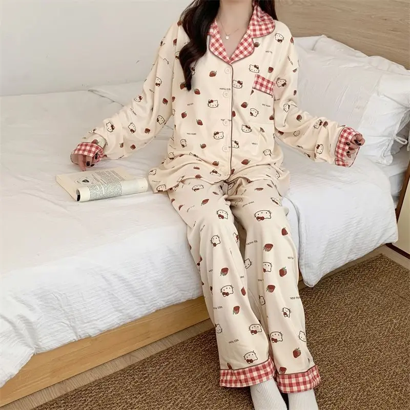 

HelloKitty для девочек, зимний теплый бархатный комплект с длинными рукавами и милым милым рисунком для девочек, студенческая домашняя одежда с героями мультфильмов, свободный комплект